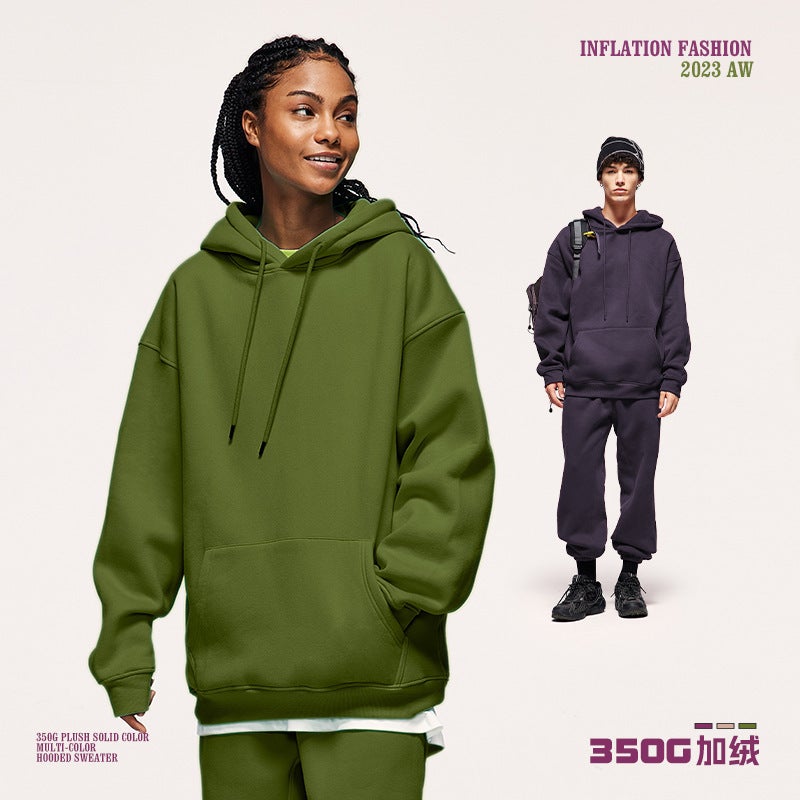 Jie Zhan Strictly Selected | 350G Velvet Pure Color Hooded Sweatshirt 25 Loose Trendy Brand Men'S Pullover Top - Image 4